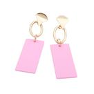 Brincos femininos Geométrico Retangular Rosa com Dourado Presente para namorada Brincos femininos Geométrico Retangular Rosa com Dourado Presente para namorada
