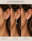 Brincos Femininos Prata 925 Kit 09 Pares Zircônia Azul Elegância Delicadas