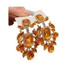Brincos Geométricos Com Strass Laranja Para Mulheres, Acessórios Retro Exagerados Para Festas,