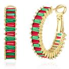 Brincos GLOQUAT banhados a ouro 14K, vermelho, verde, CZ, 25 mm