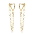 Brincos Longos de Coração com Zircônio Banhados a Ouro 18k Glamour Sutil