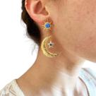 Brincos Lua Dourado Luxo Brilho Strass Festas Noivas -