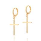 Brincos masculino argola cruz pendurada banhado ouro 3x 24k 18k e 22k rommanel 526731 Brincos masculino argola cruz pendurada banhado ouro 3x 24k 18k e 22k rommanel 526731