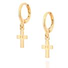 Brincos masculino argola cruz pendurada banhado ouro 3x 24k 18k e 22k rommanel unissex escrita fé 527044