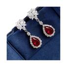 Brincos Pendentes De Flor CZ Vermelha Brilhante Para Mulheres, Joias Para Casamento E Aniversário