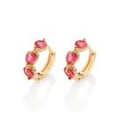 Brincos rommanel banhado ouro 18k feminino pequeno argola pedra cristal coração rosa 527450
