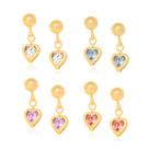 Brincos rommanel banhado ouro 18k feminino pequeno coração pendurado pedra cristal 522396 Brincos rommanel banhado ouro 18k feminino pequeno coração pendurado pedra cristal 522396