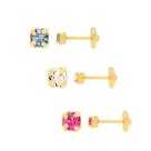 Brincos rommanel banhado ouro 18k feminino solitário cravejado pedra zircônia segundo furo 527137 Brincos rommanel banhado ouro 18k feminino solitário cravejado pedra zircônia segundo furo 527137