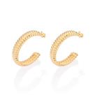 Brincos rommanel feminino banhado ouro 18k meia argola texturizado 527426