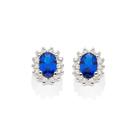 Brincos rommanel prata 925 pequenos femininos cravejado pedra zirconia oval azul escuro 820173