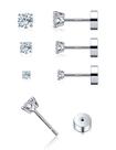 Brincos Sayata 3 Pares Moissanita 2-4mm Ouro Branco 18K