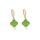 Brincos Trevo da Fortuna Verde Banhados a Ouro 18K