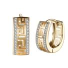 Brincos WSKFLY banhados a ouro 14 quilates, diamantes de duas fileiras Huggie