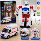 Brinquedo Ambulancia Transforma em Robô com Luz e Som