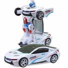 Brinquedo Carrinho Vira Robô Luz Som Transformers Branco Bate E Volta