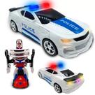 Brinquedo Carro Polícia Bate e Volta Move Automático Transformers Robô Branco Música Som Luzes Brilhantes Carrinho Divertido se Transforma em Robo