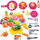 Brinquedo Cozinha Frutas e Legumes Cortáveis com Panelas e Utensilios 32 Peças
