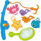 Brinquedo de banho, brinquedo de pesca flutuante e colher de água com bolsa organizadora (pacote com 8), jogo de rede de peixe na banheira, banheiro, piscina, tempo de banho para crianças, bebês, meninos, meninas, colher de banheira