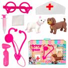 Brinquedo De Médico Pet Com Cachorro Gato E Kit Veterinário Completo Com Estetoscópio