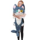 Brinquedo de pelúcia ELAINREN Big Grey Cat Shark com cauda de tubarão 85 cm Brinquedo de pelúcia ELAINREN Big Grey Cat Shark com cauda de tubarão 85 cm