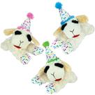 Brinquedo de pelúcia para cães Multipet Lamb Chop com chapéu de aniversário Brinquedo de pelúcia para cães Multipet Lamb Chop com chapéu de aniversário
