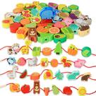 Brinquedo de rosqueamento BMTOYS Montessori Wooden Stringing Farm Animals Frutas