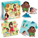 Brinquedo Didático Alinhavos Moana Disney Com 16 Peças De Madeira Para Desenvolvimento Infantil
