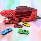 Brinquedo Dinotruck Predador com Pista Integrada, Acompanha 4 Mini Carrinhos de Metal, Leve, Portátil, Interativo