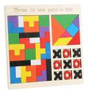 Brinquedo Educativo 3 Em 1 Infantil Tetris Jogo da Velha Puzzle Em Madeira Montessori