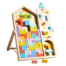 Brinquedo educativo de blocos de quebra-cabeça de Tetris de madeira para crianças