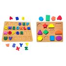 Brinquedo Educativo de Encaixar Peças Letras e Formas Geométricas em Madeira
