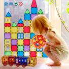 Brinquedo Educativo Infantil Bloco de Montar Magnético 65 ou 130 Peças Coloridas com Bolsa de Armazenamento