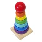 Brinquedo Educativo Torre Do Arco-íris 7 Peças Em Madeira Desenvolve Coordenação Visão e Motora
