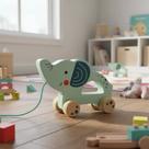 Brinquedo Infantil Elefantinho de Puxar Educativo Em Madeira Sustentável