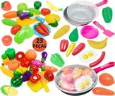 Brinquedo Infantil Frigideira Gourmet Com Tampa + Comidinhas E Frutas E Legumes Crec Crec