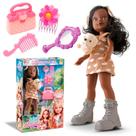 Brinquedo Interativo Boneca Negra 34 Cm Miss Holiday Haras Com Bolsa Cachorrinho E Acessórios