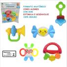 Brinquedo Kit Diverte Bebê com 5 Chocalhos de Plástico e Mordedores de Silicone com Cores Sortidas