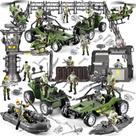 Brinquedo masculino do exército JASSKKBO 87 em 1 com base militar/caminhão/helicóptero