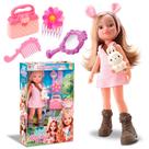 Brinquedo Menina Boneca Miss Holiday Haras 34 Cm Com Bolsa Coelho Tiara Espelho E Pente