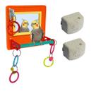 Brinquedo Multiplay Diversão c/ Poleiro Espelho Bird Toy + 2 Bloco Mineral Plus - Passaros Diversos