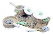 Brinquedo Panelas Cooktop Infantil Madeira 9Pçs Menta Newart