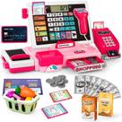 Brinquedo para caixa registradora maysida Kids com calculadora, scanner rosa