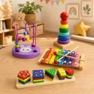 Brinquedo Pedagógico Kit com 4 Brinquedos Educativos Torre Formas Geométricas Encaixe