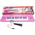 Brinquedo Piano Musical Karaokê Teclado Rosa Infantil com Microfone 32 Teclas