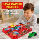 Brinquedo Pista Auto Posto Lava Rápido Infantil com 2 Motos e Ferramentas Educativas