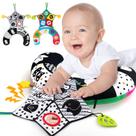 Brinquedo Tummy Time Pillow com tapete enrugado e mordedores preto/branco Brinquedo Tummy Time Pillow com tapete enrugado e mordedores preto/branco