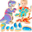 Brinquedos de dinossauro para crianças de 3 a 5 anos, brinquedos magnéticos de madeira para desmontar blocos de construção para habilidades motoras finas e brincadeiras criativas, cestas de Páscoa para meninos e meninas