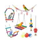 Brinquedos Para Gaiola De Papagaio 11 Peças: Brinquedos De Madeira Mastigáveis, Balanço, Ponte E