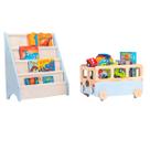 Brinquedoteca Montessori Rack Livros Caixote Kombi Azul
