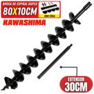 Broca De Ferro 80x10cm Com Espiral Duplo E Lâmina de Vídia Kawashima + Extensor de 30cm Encaixe 20mm